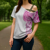 Traditional Polynesian Art Tattoos Cross Shoulder Shirt Pink Color - Polynesian Pride
