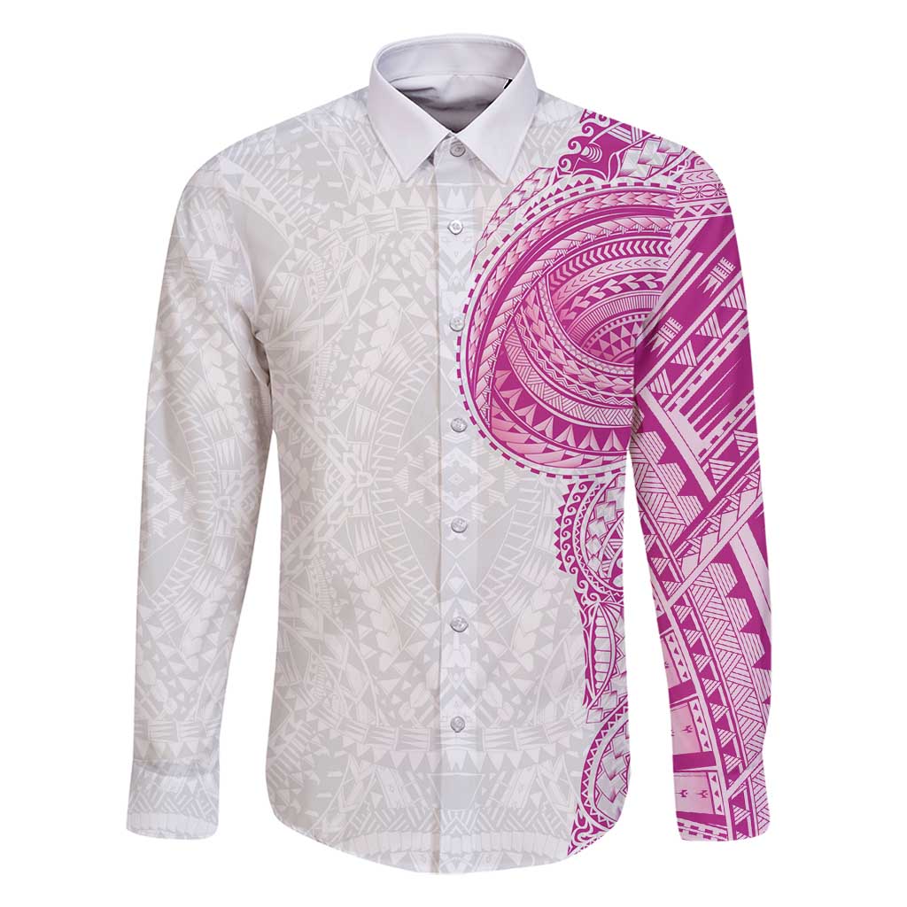 Traditional Polynesian Art Tattoos Family Matching Long Sleeve Bodycon Dress and Hawaiian Shirt Pink Color - Polynesian Pride