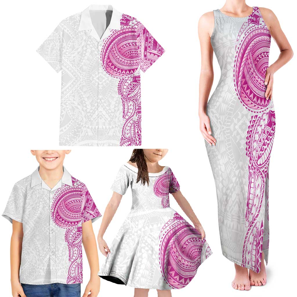 Traditional Polynesian Art Tattoos Family Matching Tank Maxi Dress and Hawaiian Shirt Pink Color - Polynesian Pride