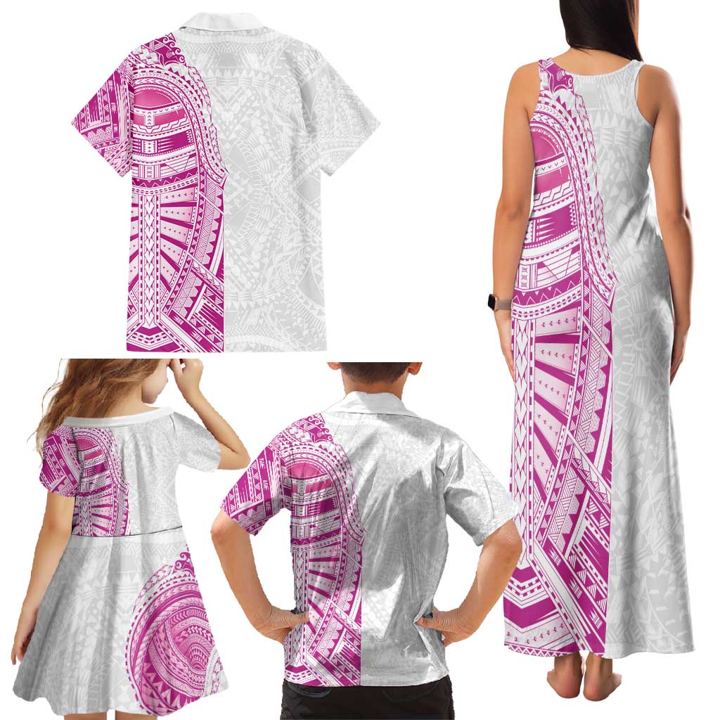 Traditional Polynesian Art Tattoos Family Matching Tank Maxi Dress and Hawaiian Shirt Pink Color - Polynesian Pride