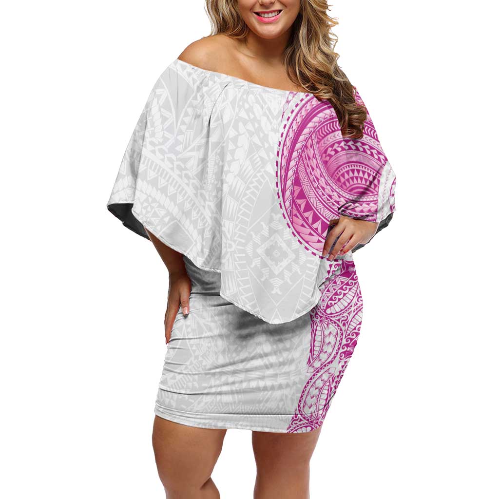 Traditional Polynesian Art Tattoos Off Shoulder Short Dress Pink Color - Polynesian Pride