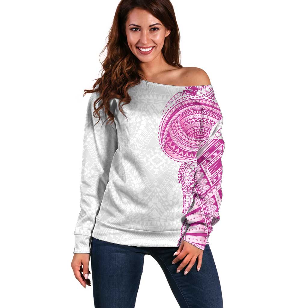 Traditional Polynesian Art Tattoos Off Shoulder Sweater Pink Color - Polynesian Pride