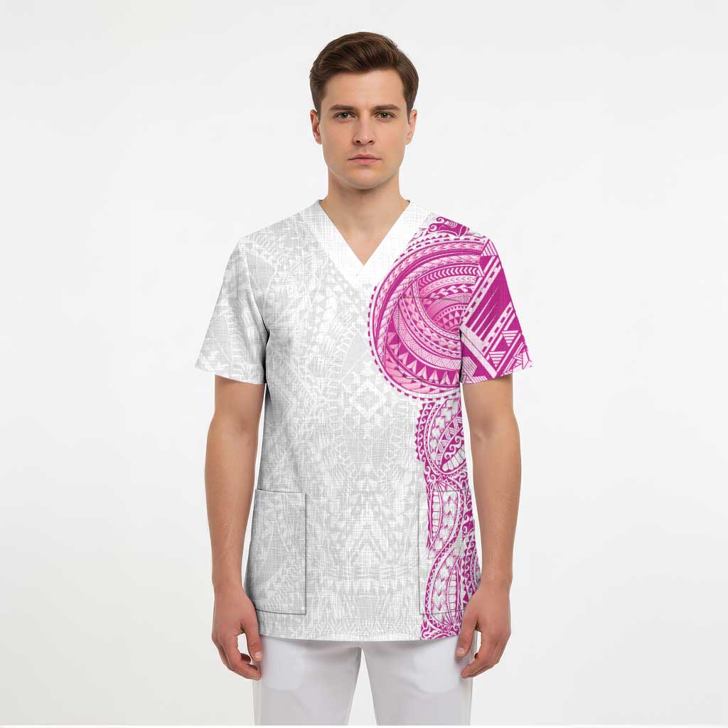 Traditional Polynesian Art Tattoos Scrub Top Pink Color - Polynesian Pride