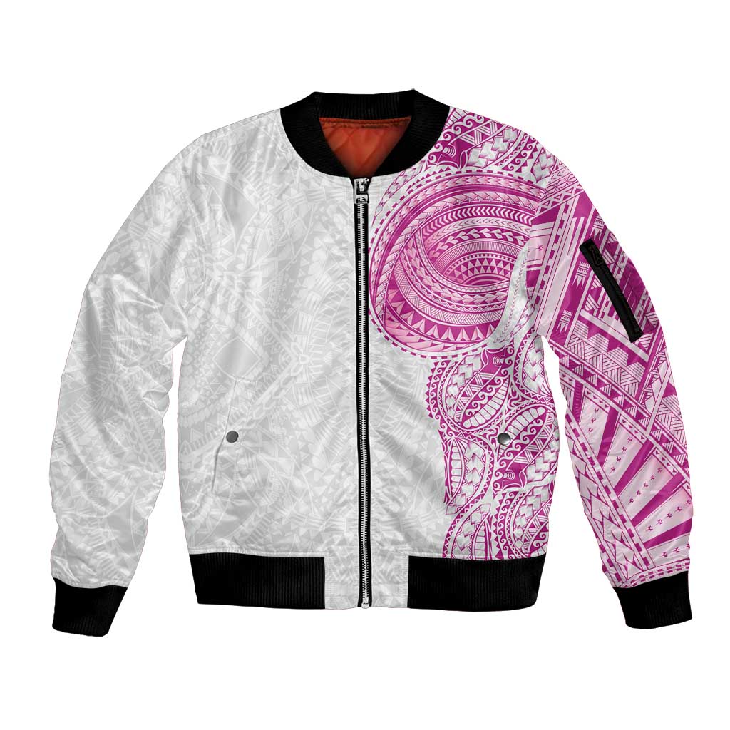 Traditional Polynesian Art Tattoos Sleeve Zip Bomber Jacket Pink Color - Polynesian Pride