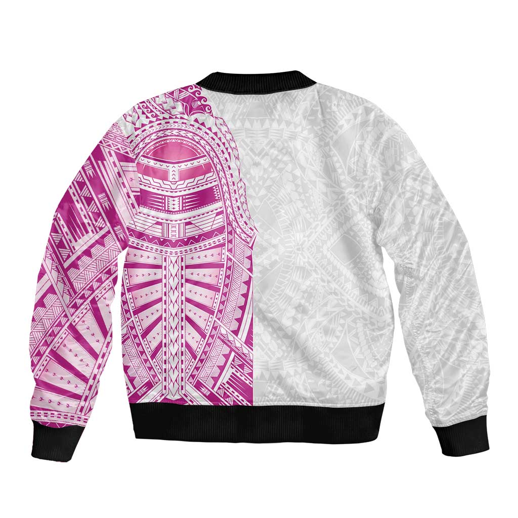 Traditional Polynesian Art Tattoos Sleeve Zip Bomber Jacket Pink Color - Polynesian Pride