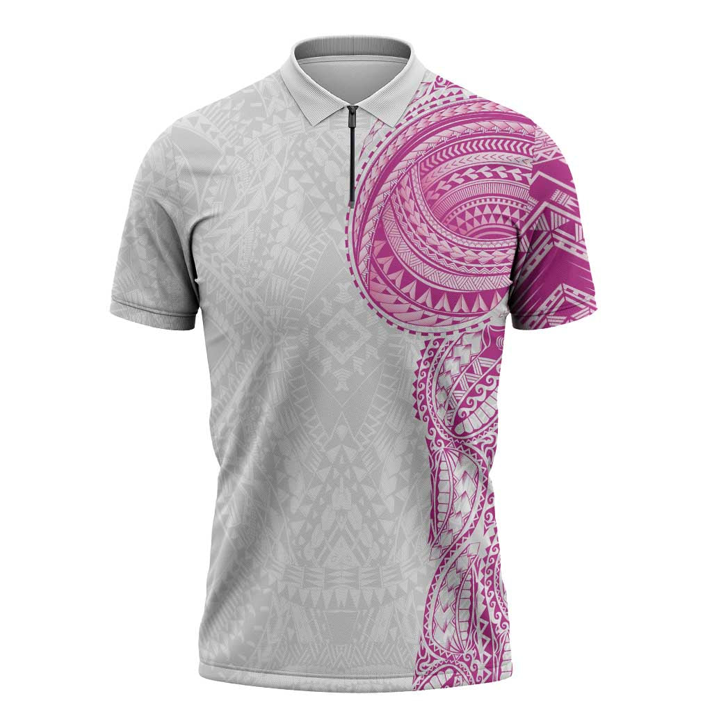 Traditional Polynesian Art Tattoos Zipper Polo Shirt Pink Color - Polynesian Pride