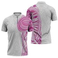 Traditional Polynesian Art Tattoos Zipper Polo Shirt Pink Color - Polynesian Pride