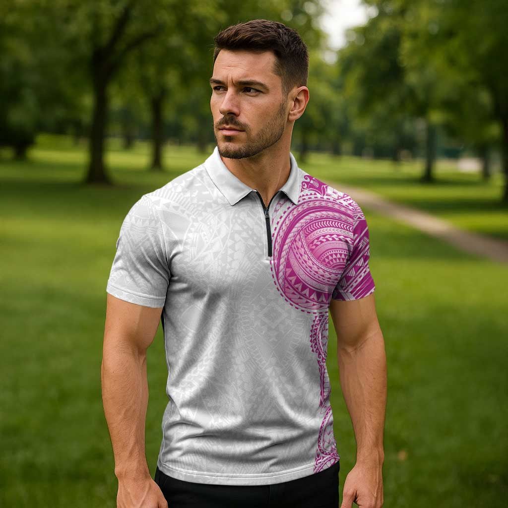 Traditional Polynesian Art Tattoos Zipper Polo Shirt Pink Color - Polynesian Pride
