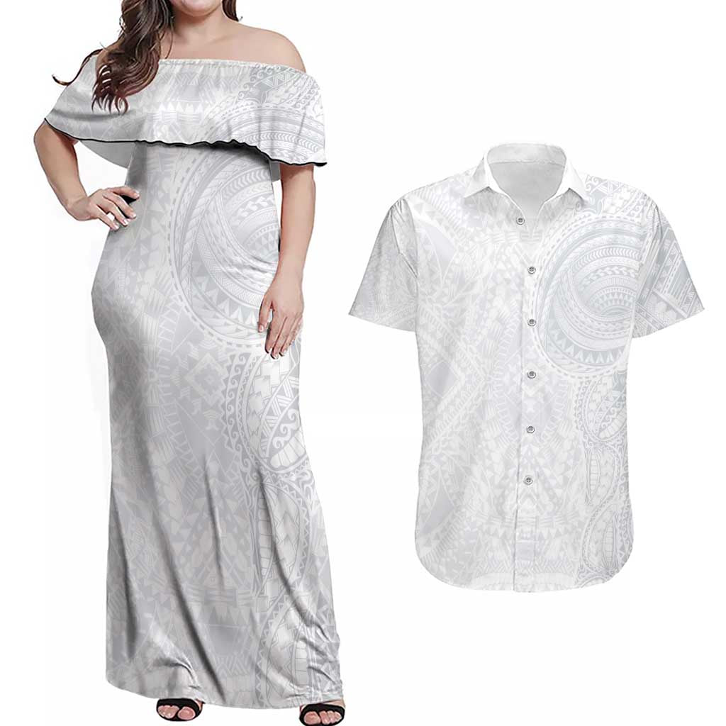Lotu Tamaiti Couples Matching Off Shoulder Maxi Dress and Hawaiian Shirt Traditional Samoan Art Tattoos - Polynesian Pride