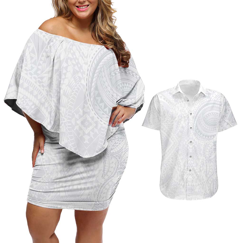 Lotu Tamaiti Couples Matching Off Shoulder Short Dress and Hawaiian Shirt Traditional Samoan Art Tattoos - Polynesian Pride