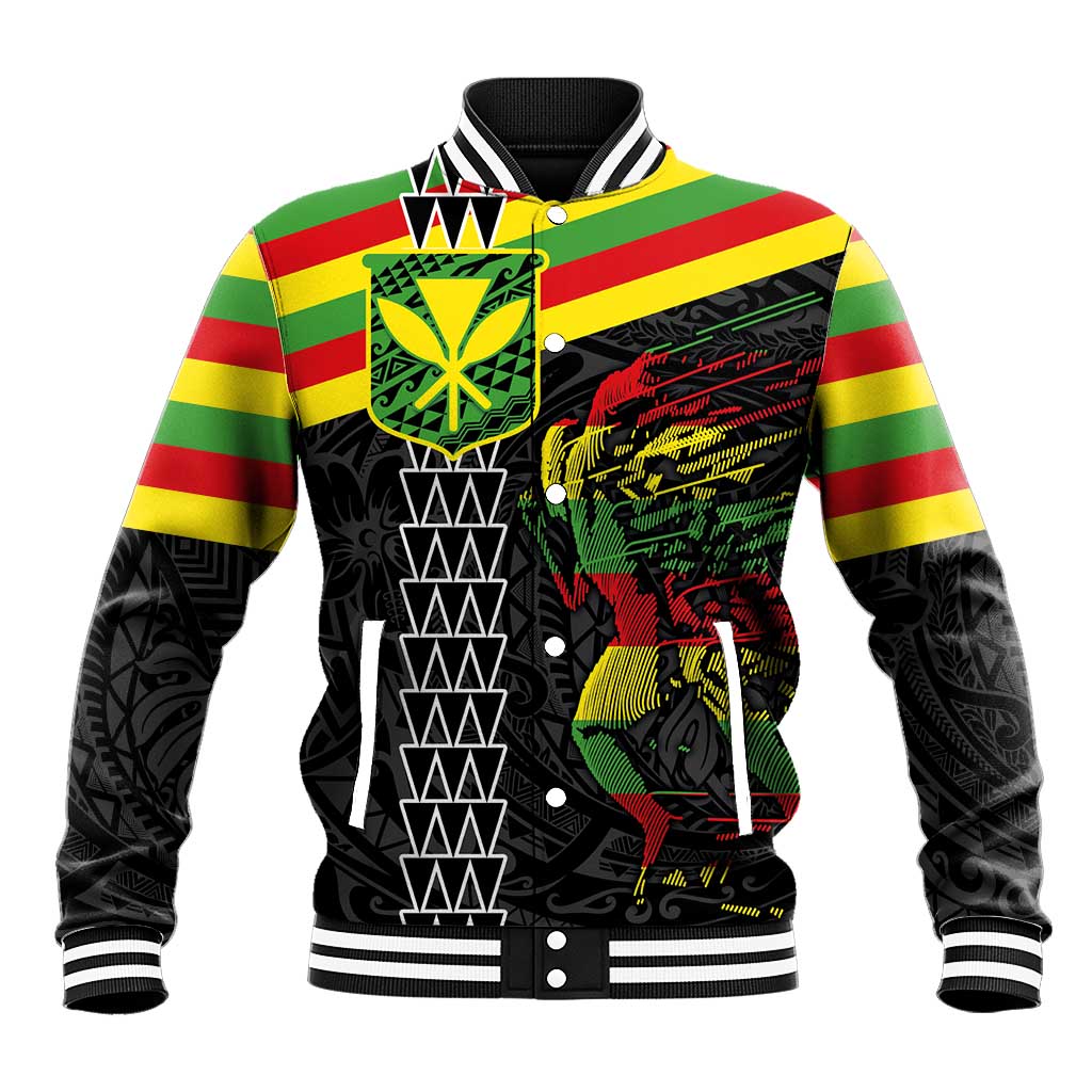 Kanaka Maoli Running Baseball Jacket Kakau Pattern with Kanaka Maoli Flag Color LT03 Unisex Black - Polynesian Pride