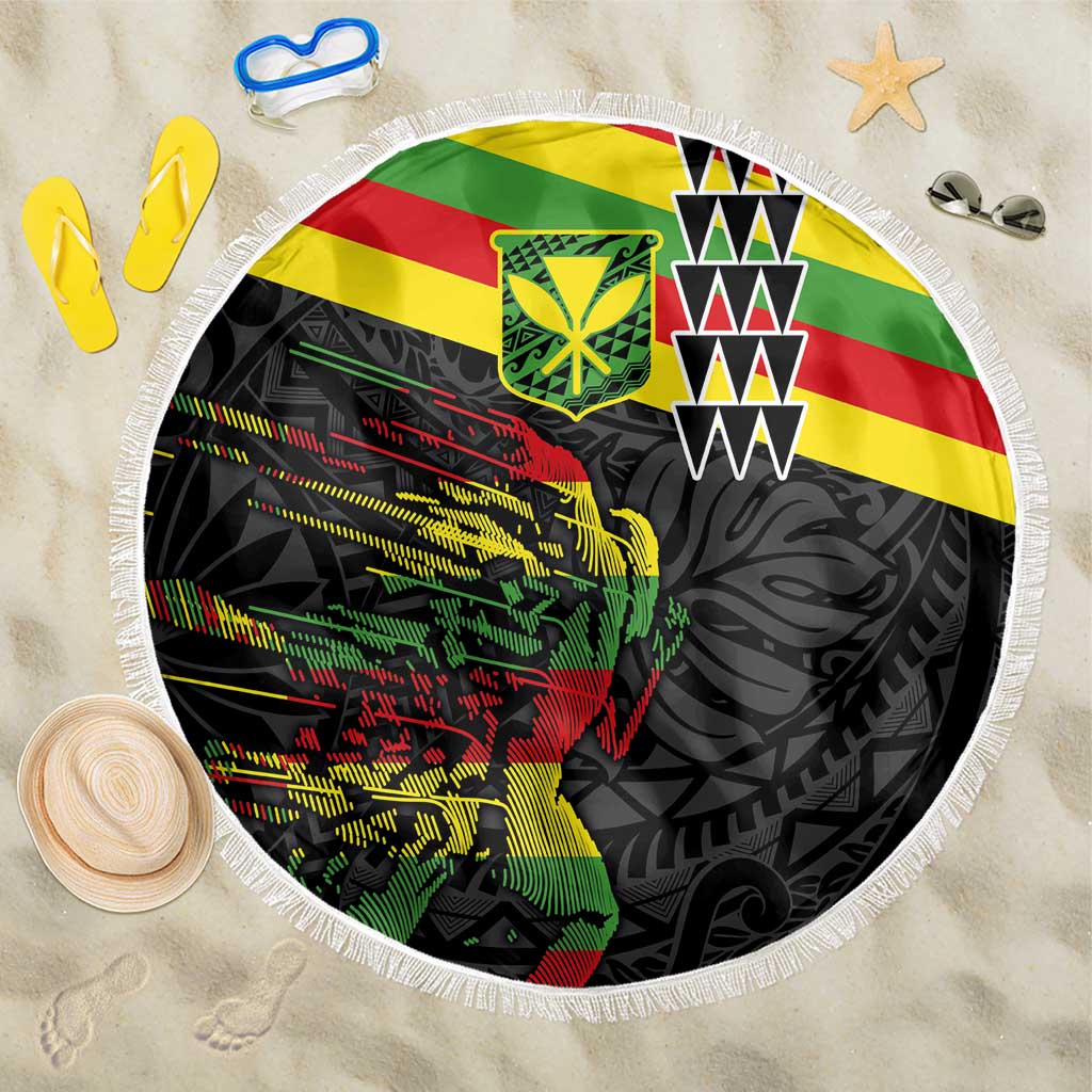 Kanaka Maoli Running Beach Blanket Kakau Pattern with Kanaka Maoli Flag Color LT03 One Size 150cm Black - Polynesian Pride