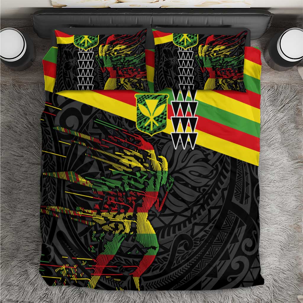 Kanaka Maoli Running Bedding Set Kakau Pattern with Kanaka Maoli Flag Color LT03 Black - Polynesian Pride
