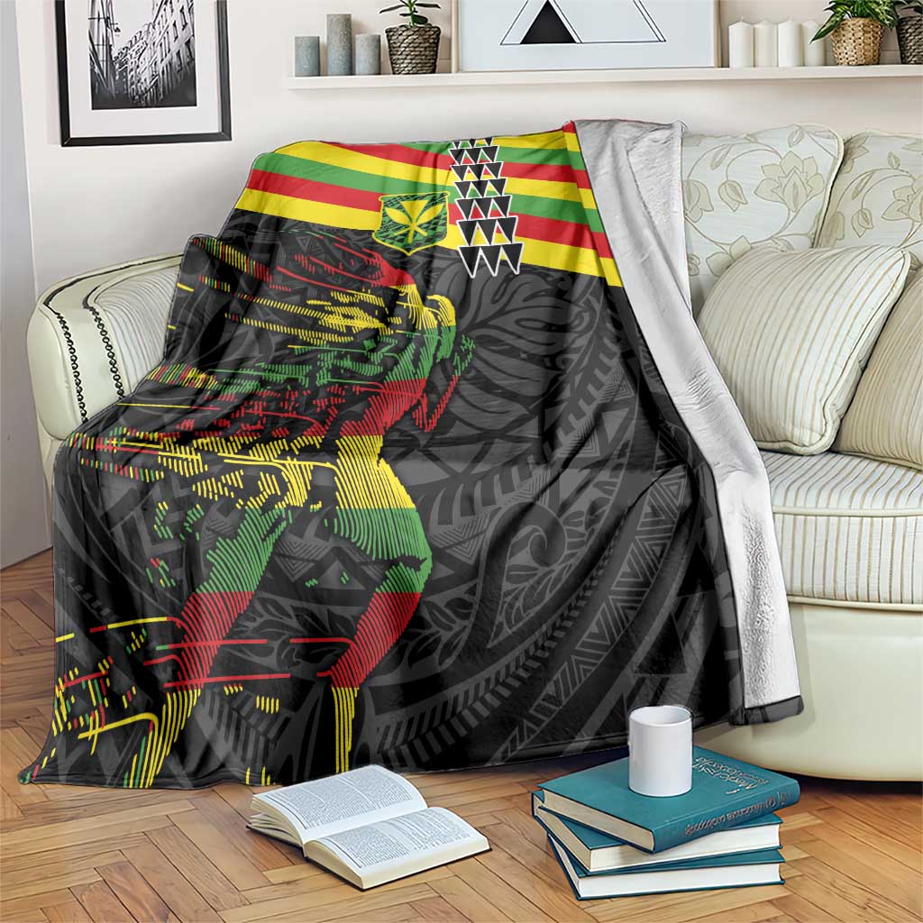 Kanaka Maoli Running Blanket Kakau Pattern with Kanaka Maoli Flag Color LT03 Black - Polynesian Pride