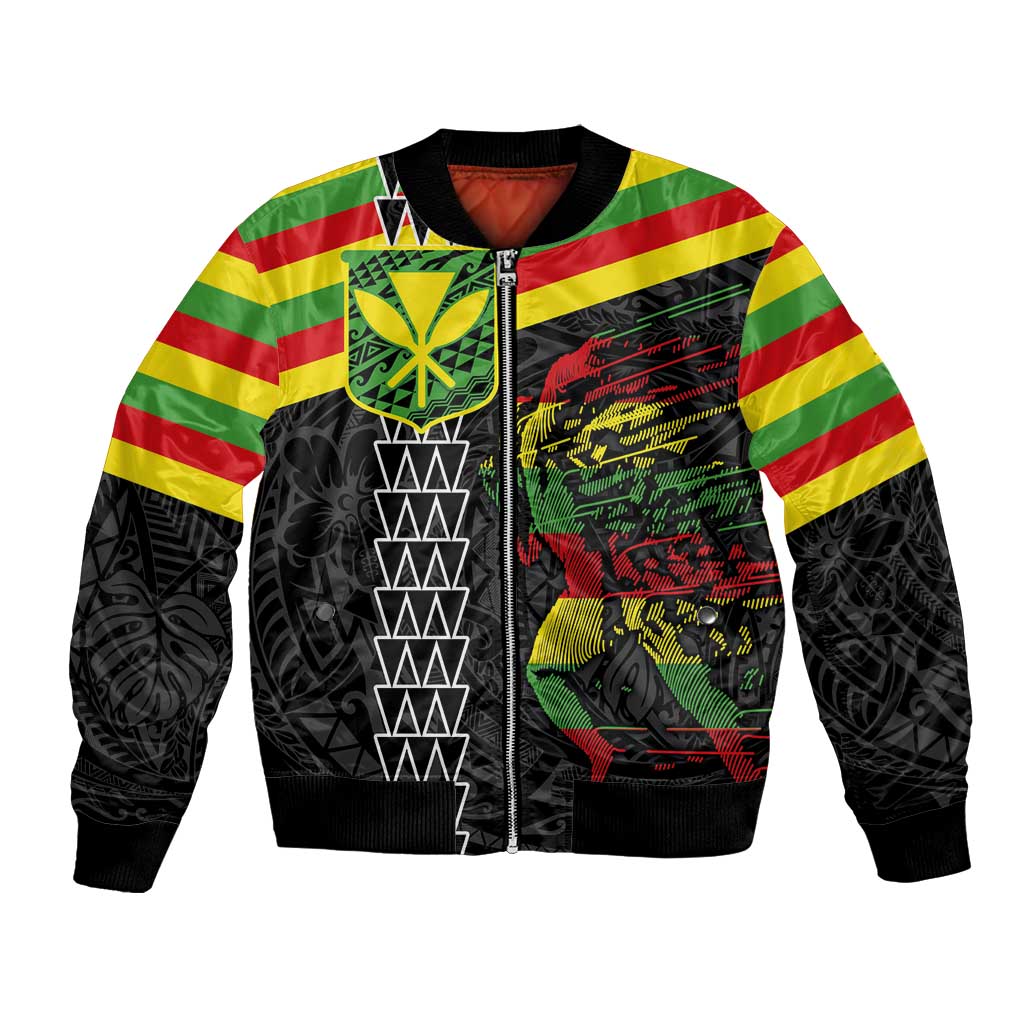 Kanaka Maoli Running Bomber Jacket Kakau Pattern with Kanaka Maoli Flag Color LT03 Unisex Black - Polynesian Pride