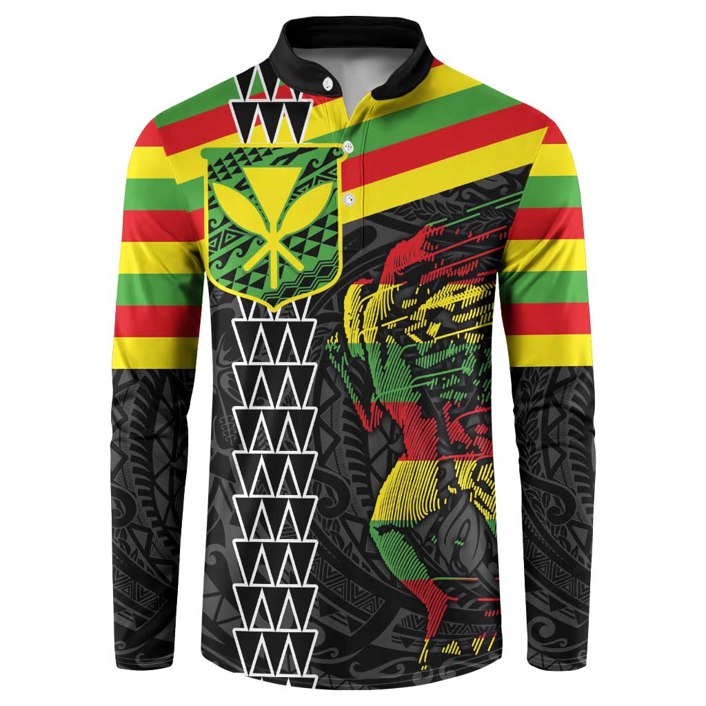 Kanaka Maoli Running Button Sweatshirt Kakau Pattern with Kanaka Maoli Flag Color LT03 Black - Polynesian Pride