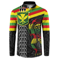 Kanaka Maoli Running Button Sweatshirt Kakau Pattern with Kanaka Maoli Flag Color