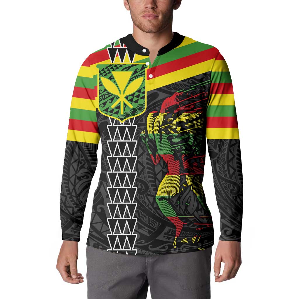 Kanaka Maoli Running Button Sweatshirt Kakau Pattern with Kanaka Maoli Flag Color