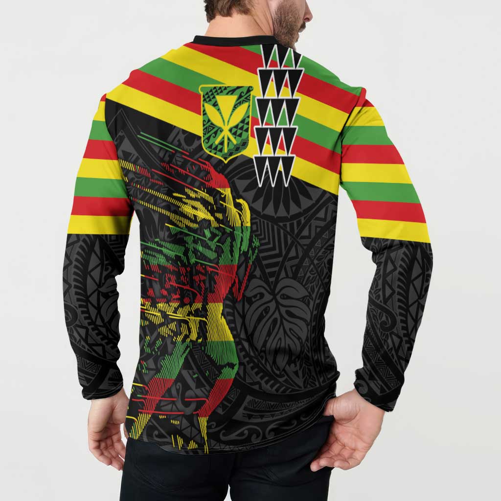 Kanaka Maoli Running Button Sweatshirt Kakau Pattern with Kanaka Maoli Flag Color