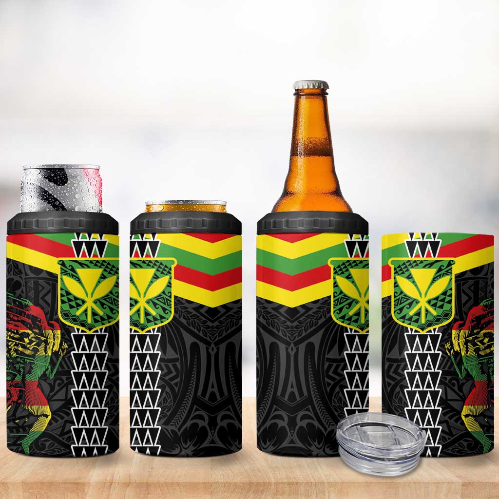 Kanaka Maoli Running 4 in 1 Can Cooler Tumbler Kakau Pattern with Kanaka Maoli Flag Color