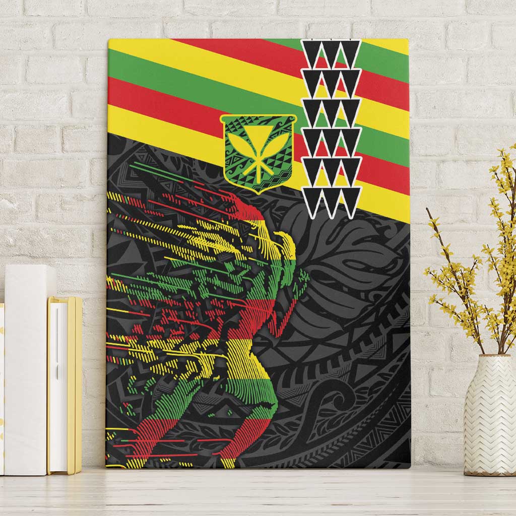 Kanaka Maoli Running Canvas Wall Art Kakau Pattern with Kanaka Maoli Flag Color LT03 Without Frame Black - Polynesian Pride