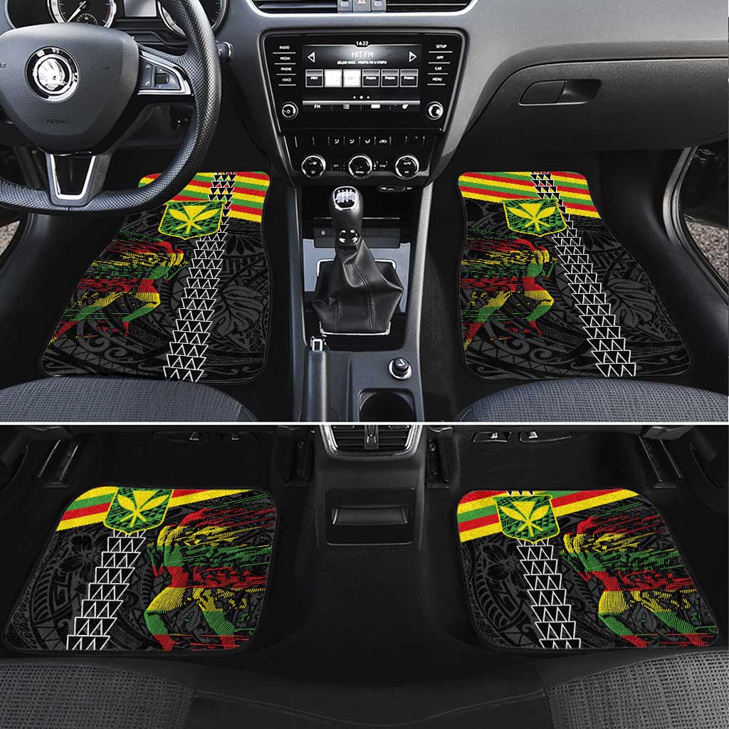 Kanaka Maoli Running Car Mats Kakau Pattern with Kanaka Maoli Flag Color LT03 Set 4pcs Black - Polynesian Pride