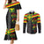 Kanaka Maoli Running Couples Matching Mermaid Dress and Long Sleeve Button Shirt Kakau Pattern with Kanaka Maoli Flag Color