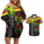 Kanaka Maoli Running Couples Matching Off Shoulder Short Dress and Hawaiian Shirt Kakau Pattern with Kanaka Maoli Flag Color
