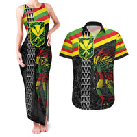 Kanaka Maoli Running Couples Matching Tank Maxi Dress and Hawaiian Shirt Kakau Pattern with Kanaka Maoli Flag Color