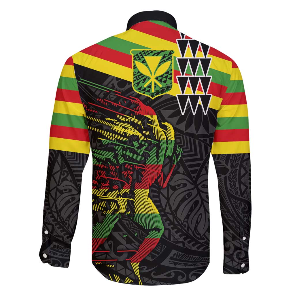 Kanaka Maoli Running Family Matching Long Sleeve Bodycon Dress and Hawaiian Shirt Kakau Pattern with Kanaka Maoli Flag Color