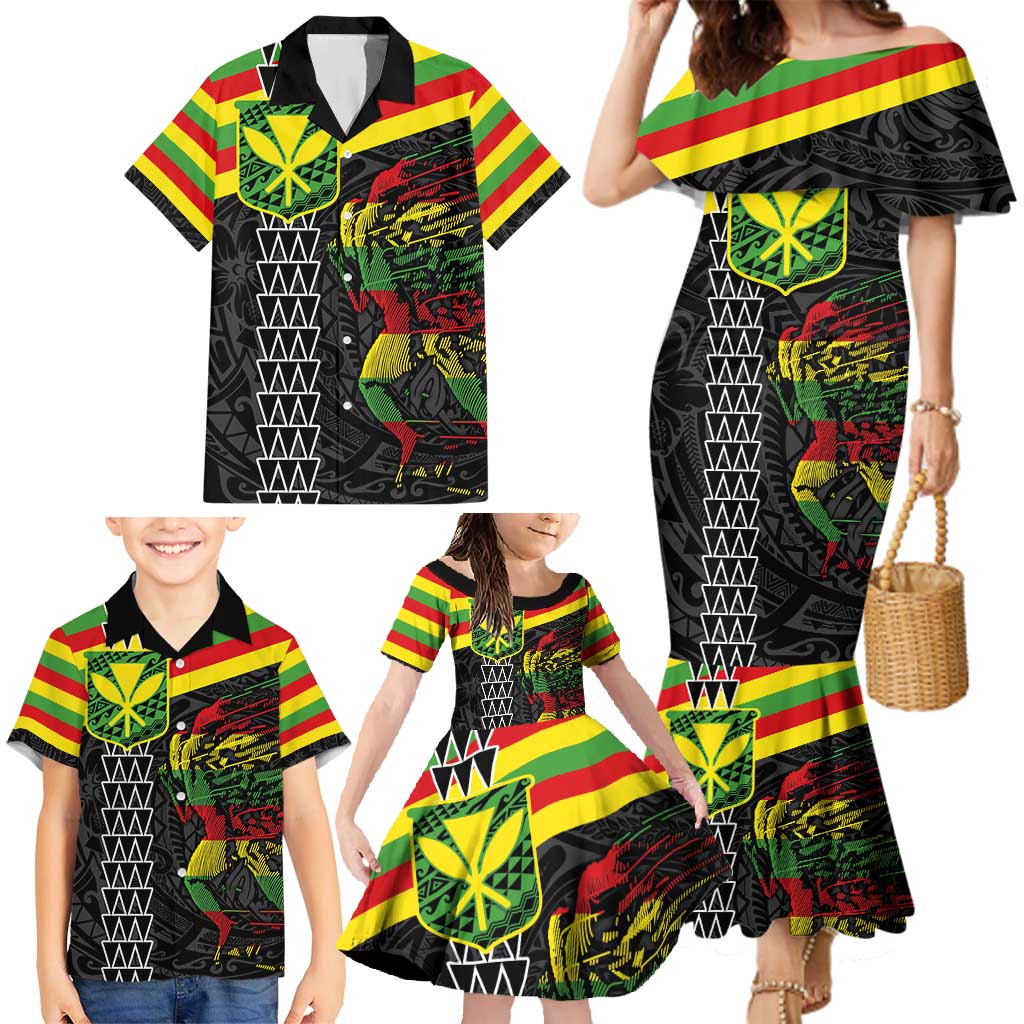Kanaka Maoli Running Family Matching Mermaid Dress and Hawaiian Shirt Kakau Pattern with Kanaka Maoli Flag Color