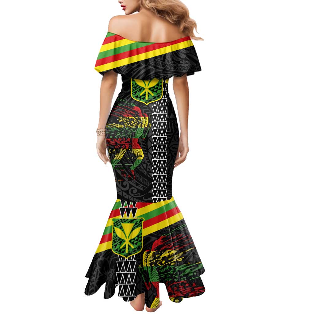 Kanaka Maoli Running Family Matching Mermaid Dress and Hawaiian Shirt Kakau Pattern with Kanaka Maoli Flag Color