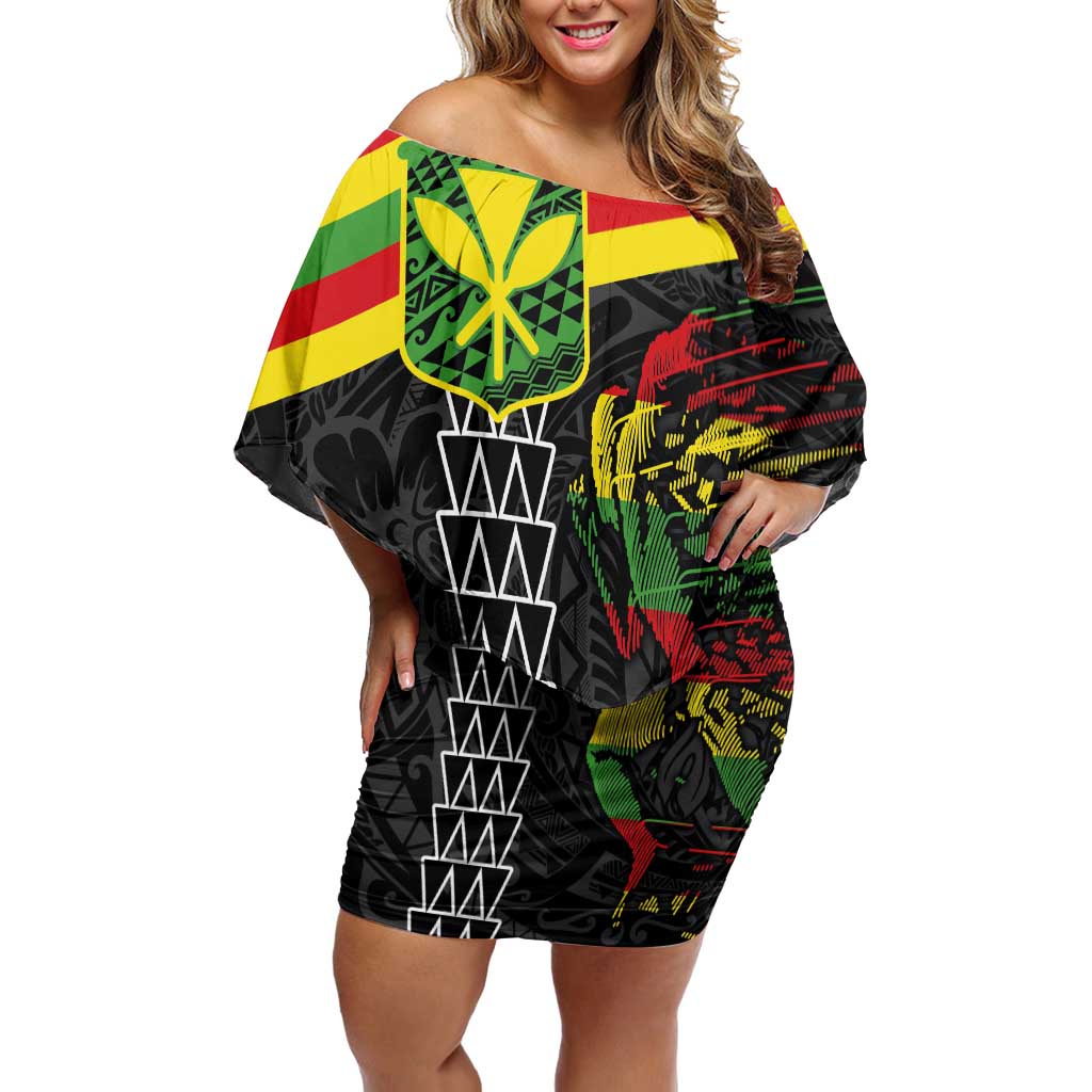 Kanaka Maoli Running Family Matching Off Shoulder Short Dress and Hawaiian Shirt Kakau Pattern with Kanaka Maoli Flag Color