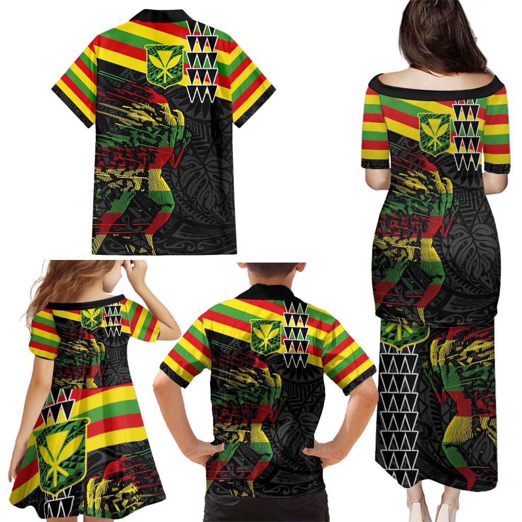 Kanaka Maoli Running Family Matching Puletasi and Hawaiian Shirt Kakau Pattern with Kanaka Maoli Flag Color