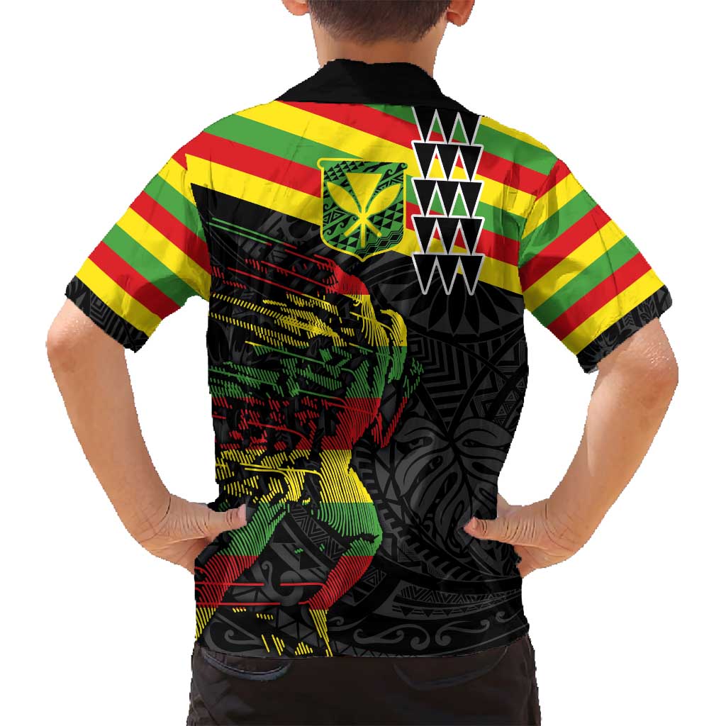 Kanaka Maoli Running Family Matching Tank Maxi Dress and Hawaiian Shirt Kakau Pattern with Kanaka Maoli Flag Color