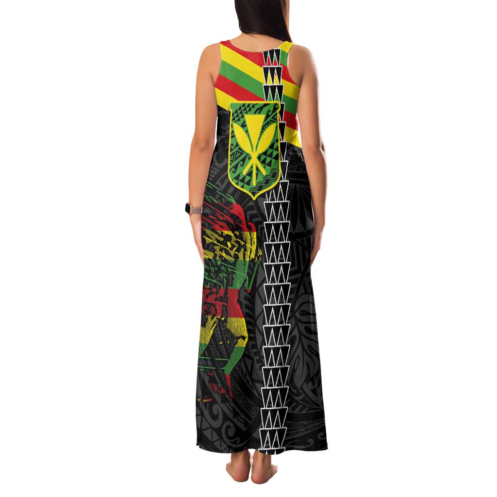 Kanaka Maoli Running Family Matching Tank Maxi Dress and Hawaiian Shirt Kakau Pattern with Kanaka Maoli Flag Color