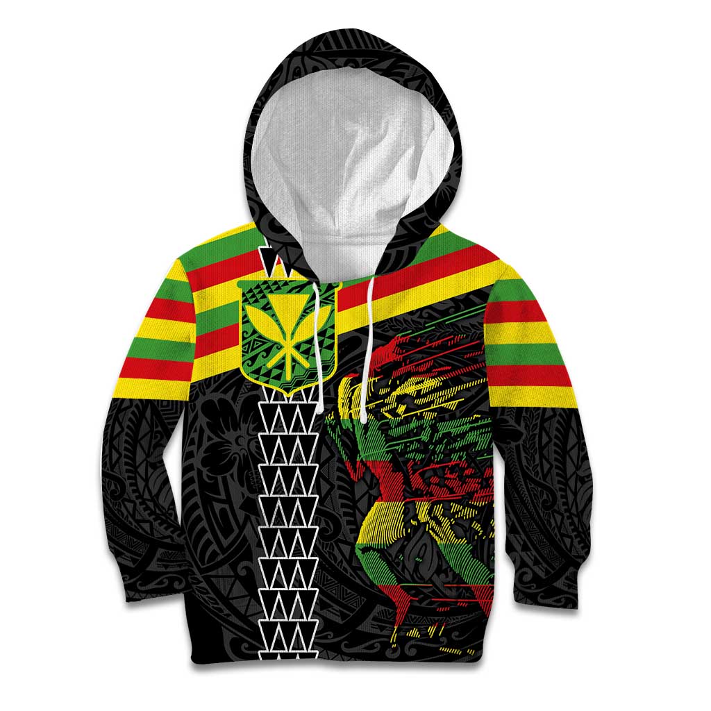 Kanaka Maoli Running Kid Hoodie Kakau Pattern with Kanaka Maoli Flag Color LT03 Hoodie Black - Polynesian Pride