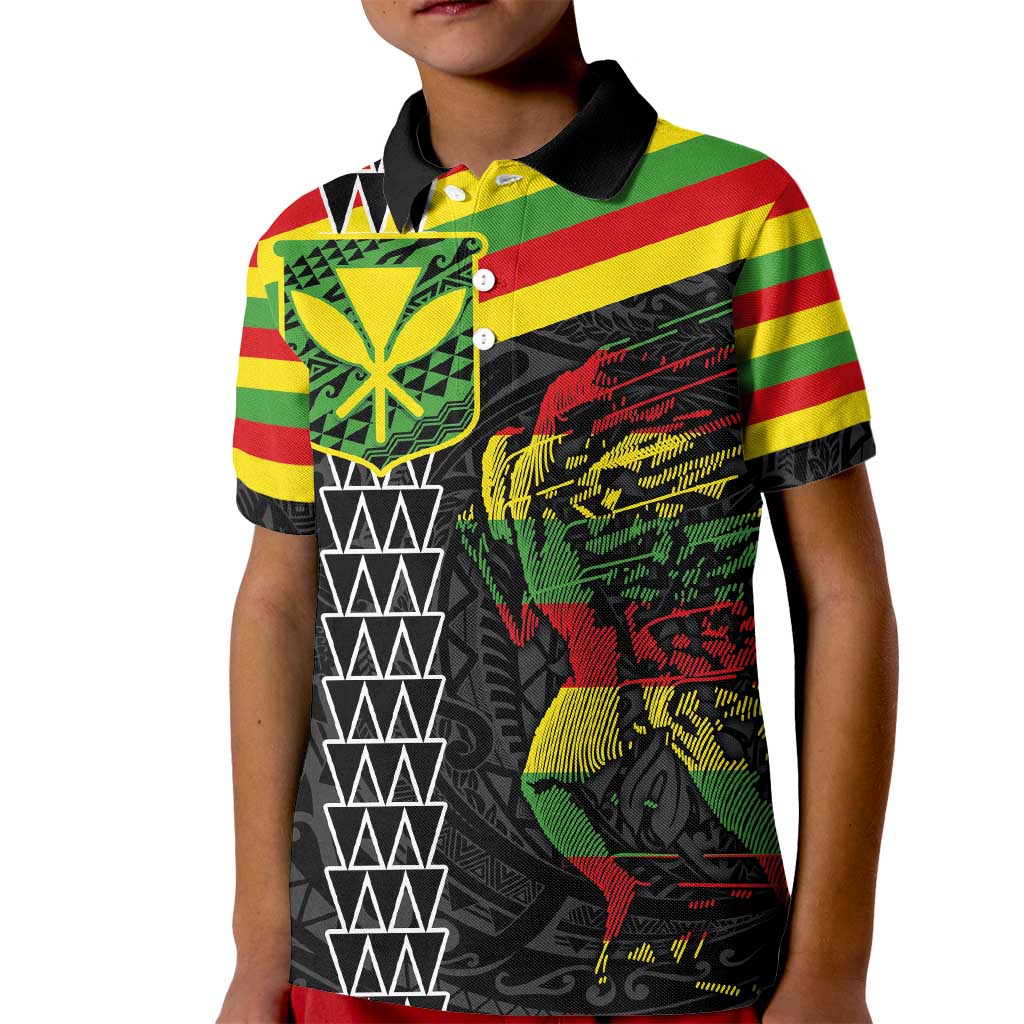 Kanaka Maoli Running Kid Polo Shirt Kakau Pattern with Kanaka Maoli Flag Color LT03 Kid Black - Polynesian Pride