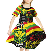 Kanaka Maoli Running Kid Short Sleeve Dress Kakau Pattern with Kanaka Maoli Flag Color