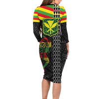 Kanaka Maoli Running Long Sleeve Bodycon Dress Kakau Pattern with Kanaka Maoli Flag Color