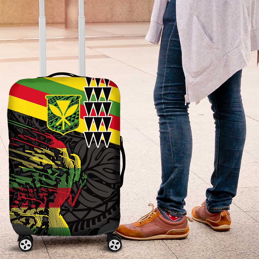 Kanaka Maoli Running Luggage Cover Kakau Pattern with Kanaka Maoli Flag Color LT03 Black - Polynesian Pride