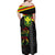 Kanaka Maoli Running Off Shoulder Maxi Dress Kakau Pattern with Kanaka Maoli Flag Color
