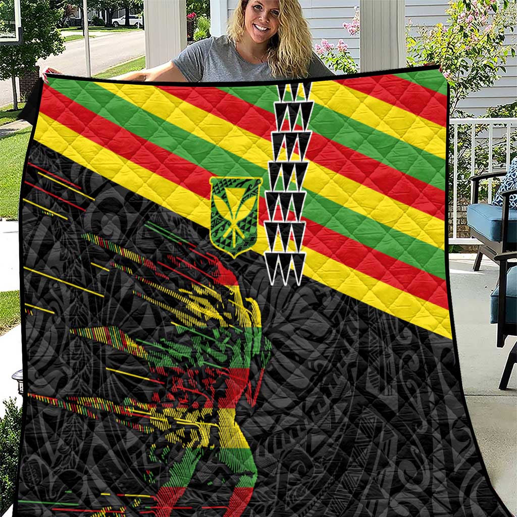 Kanaka Maoli Running Quilt Kakau Pattern with Kanaka Maoli Flag Color LT03 Black - Polynesian Pride