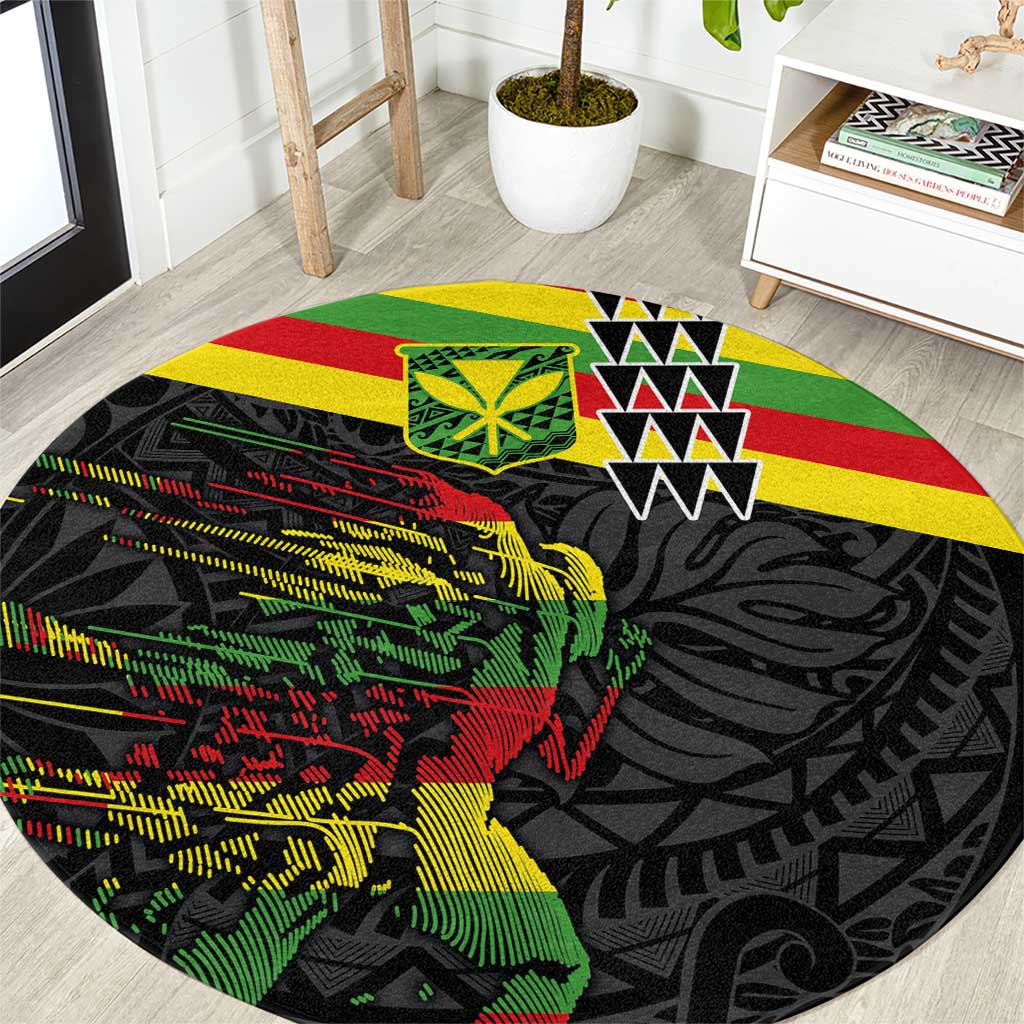 Kanaka Maoli Running Round Carpet Kakau Pattern with Kanaka Maoli Flag Color LT03 Black - Polynesian Pride