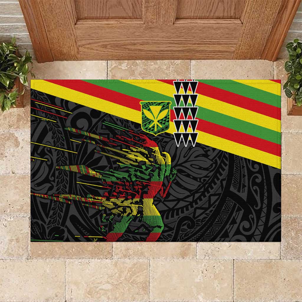 Kanaka Maoli Running Rubber Doormat Kakau Pattern with Kanaka Maoli Flag Color