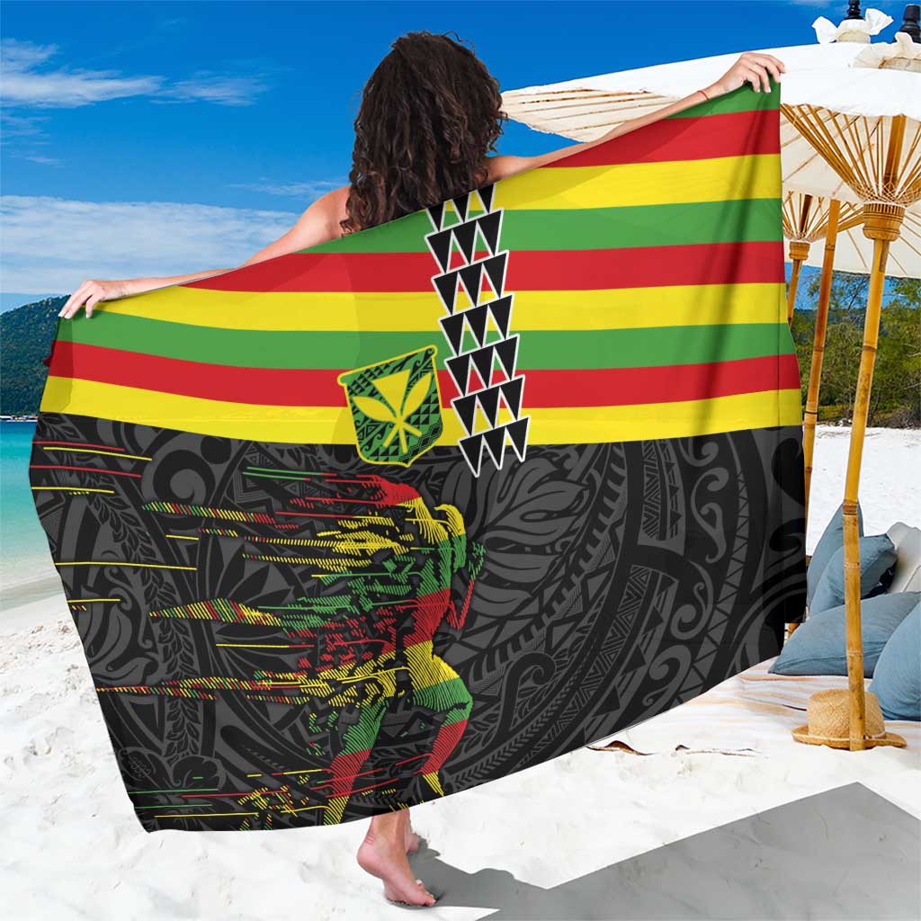 Kanaka Maoli Running Sarong Kakau Pattern with Kanaka Maoli Flag Color LT03 One Size 44 x 66 inches Black - Polynesian Pride