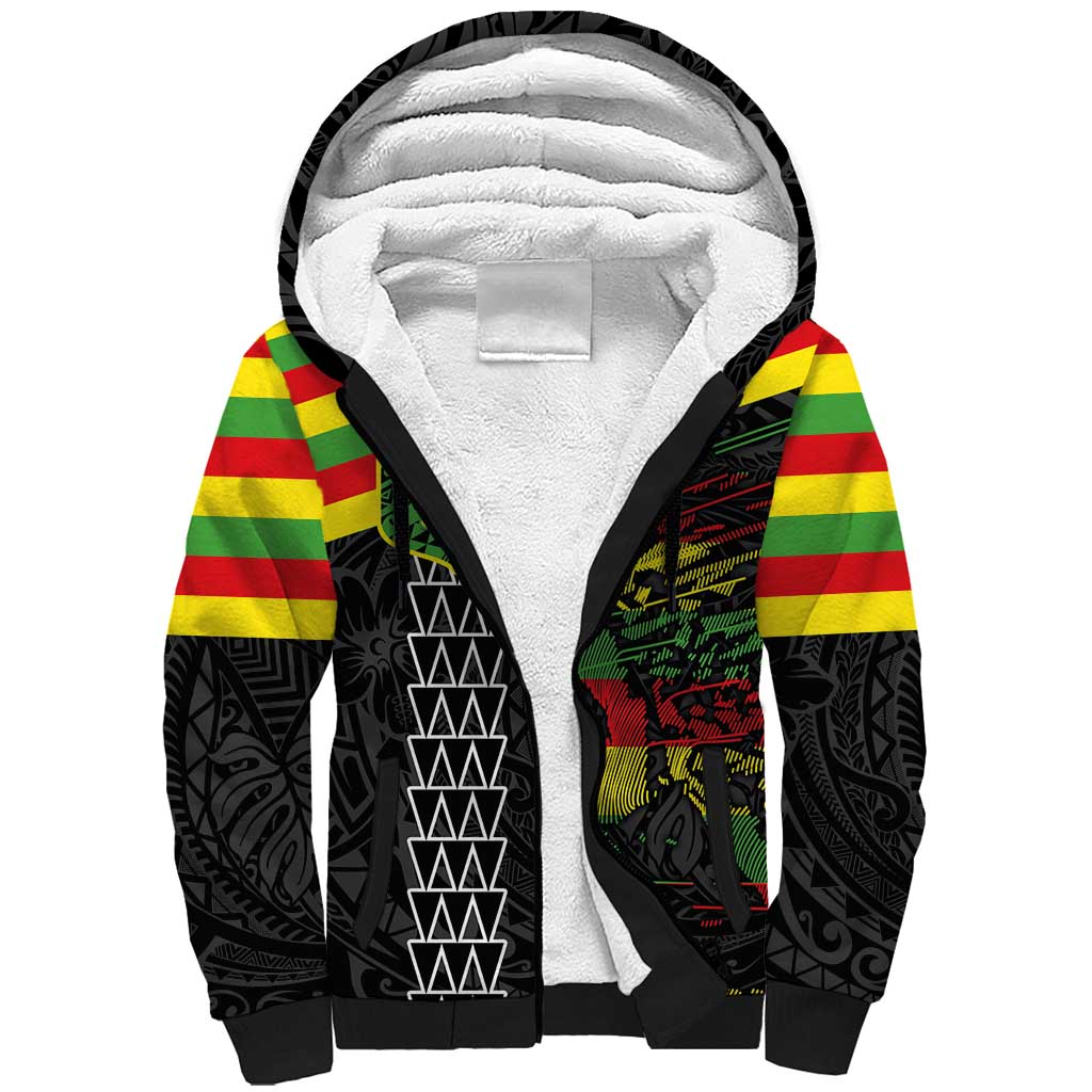 Kanaka Maoli Running Sherpa Hoodie Kakau Pattern with Kanaka Maoli Flag Color LT03 Unisex Black - Polynesian Pride
