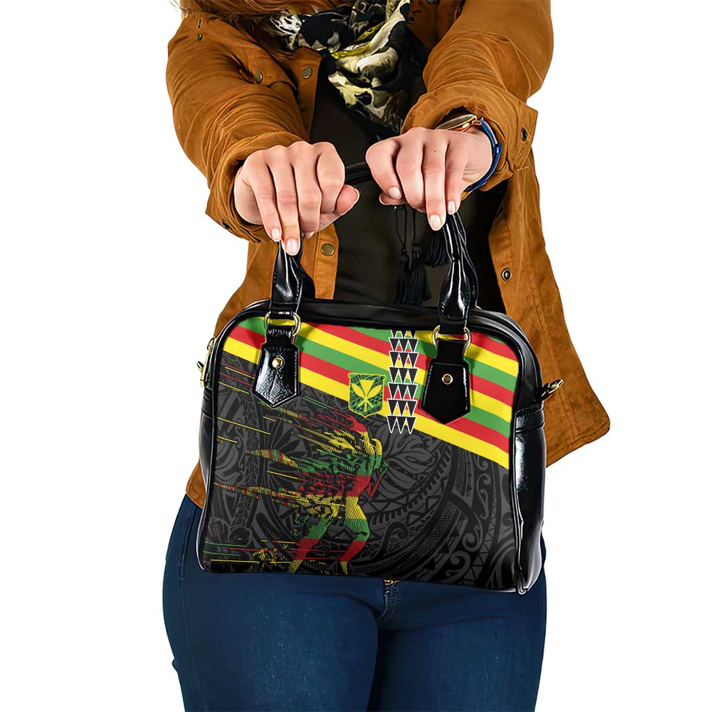 Kanaka Maoli Running Shoulder Handbag Kakau Pattern with Kanaka Maoli Flag Color LT03 One Size Black - Polynesian Pride