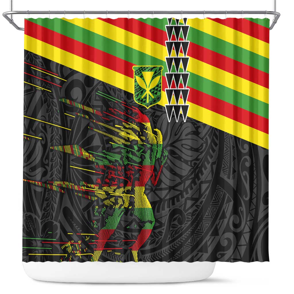 Kanaka Maoli Running Shower Curtain Kakau Pattern with Kanaka Maoli Flag Color LT03 Black - Polynesian Pride