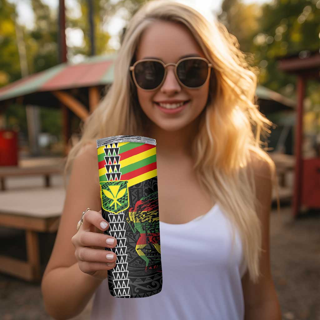 Kanaka Maoli Running Skinny Tumbler Kakau Pattern with Kanaka Maoli Flag Color